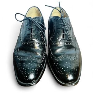 Hickey Freeman - Men’s Black Leather Wingtip‎ Oxford Dress Shoes Wide - 8 EEE